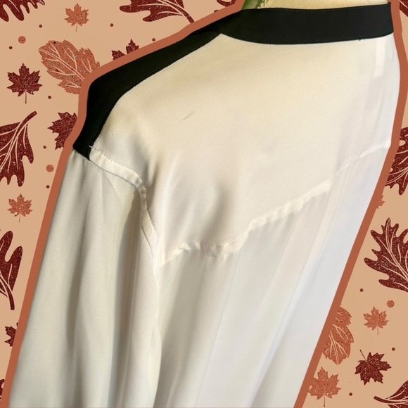 Lane Bryant Black & White Popover Roll-Tab Sleeve Blouse w/ Breast Pockets 26/28 - Picture 8 of 12